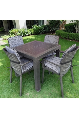 Lüks Arkalıklı Sandalye Minderi 6lı 4cm Süngerli Örümcek Desen 42x42 Gri