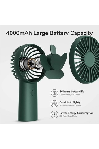 Ebitda Taşınabilir 4000mah El Fanı - Yeşil, 16 Saat Soğutma, Mini Usb Şarjlı