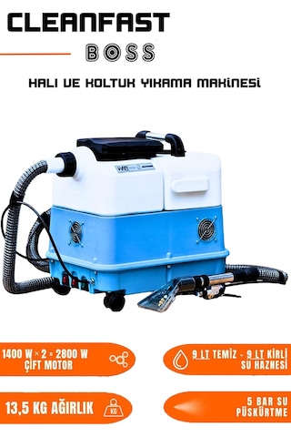 Cleanfast Boss Çift Motorlu Koltuk Halı Yıkama Makinesi 2800 W
