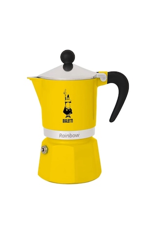 Bialetti - Rainbow: 3 Cups Ocak Üstü Espresso Pişirici - 130ml - Sarı Renk - Alüminyum Gövde - Patentli Güvenlik Valfi - Tüm Ocak Türleri İçin Uygundur İndüksiyon Hariç Sku: Smg8690010169303