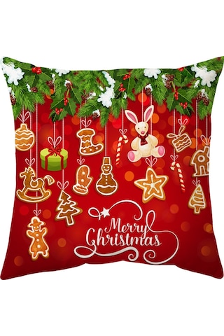 Hombey Noel Serisi Koltuk Yastık Kılıfı 4'lü Set, 44x44cm, Tek Yüzlü Kısa Tüy, Dijital Baskı, Gizli Fermuar, Ev Dekorasyonu Hediyesi Diğer