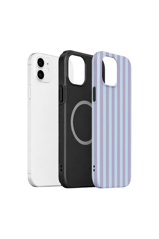 Apple iPhone Uyumlu 11 Vorian Çift Katmanlı Magsafe Kılıf Lilac Riviera Stripe