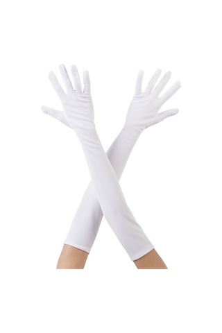 Terrien Premium Beyaz Renk Dirseğe Kadar Uzun Kumaş Eldiven 40 Cm Düğün Aksesuarı Özel Gün Ürünü 000beyaz