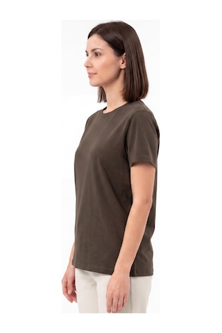 Goffra Kadın Vision Bisiklet Yaka Premium Kalite Yoğun Dokulu Pamuklu T-shirt Kahverengi W101-r0220-06