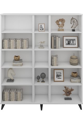 Simple Kitaplık 12 Raflı 150x30x176 Beyaz Beyaz
