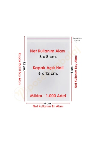 6x8+4 Cm. 6x12 1.000 Adet Şeffaf Bantlı Yapışkanlı Opp Poşet