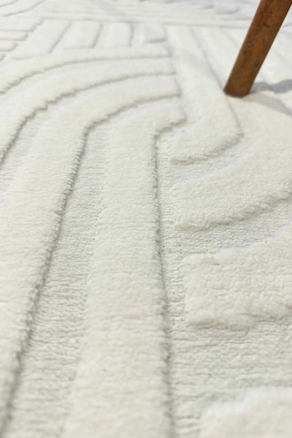 Siena Kendinden Desenli Peluş Kaymaz Taban Salon Halısı Mutfak Halısı Yolluk Ekru