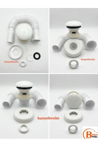 Pop Up Sifon Taşma Delikli Porselen Kafa Beyaz Renk Sifon Ve Beyaz Renk Lavabo Yüzüğü Lavabo Sifonu