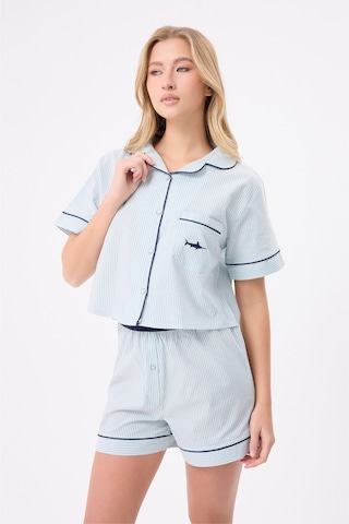 Lespadon Marısılk Seastrıpe Kadın Yazlık Şortlu Crop Gömlekli Pijama & Lounge Takımı-3174 Yesil
