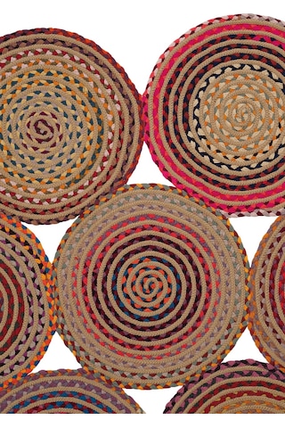 Cool Halı Luke 414 Renkli Yuvarlak Halı Bohem Örgü Hasır Kilim Dekoratif Mutfak Balkon Banyo Halısı