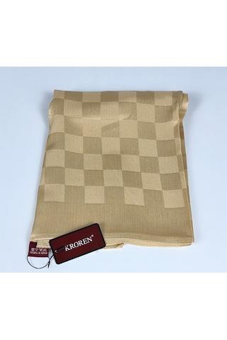 Kroren Krep Jakarlı Dama Desen Şal - 70 X 190 - 7379 Bej