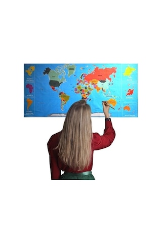 Evyora Renkli Atlas Dünya Haritası Manyetik Yapıştırıcı Gerektirmeyen Duvar Stickerı 118 Cm 56 Cm
