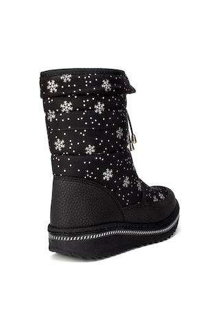 Lepetit Çocuk Kar Botu Kar Desenli Fermuarlı Kürklü Zincirli Kaymaz Taban 35-45 Siyah