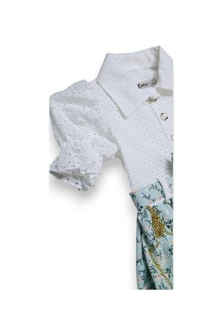 Çantalı Çiçekli Kız Çocuk Elbise Yeşil