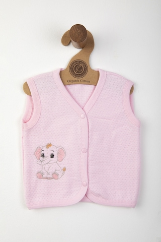 Baby Shez %100 Organik Pamuklu Yenidoğan Kız Erkek Bebek Yelek Mevsimlik 3 6 9 Ay Pembe
