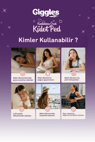 Giggles Külot Ped 52-100 Bel Ölçüsü 360 Esnek Beden Sızdırmaz Regl Gece Külodu 1 Paket 4 Adet