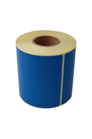 Kuşe Rulo Etiket, 100mm X 140mm 350 Adet Çapı Mavi Zemin Baskılı Rulo Sticker 1