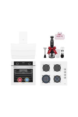 Simfer 0+9 Fonksiyon Airfry Beyaz 3'lü Ankastre Set (8216 Fırın + 3507 Ocak + 8707 Davlumbaz)