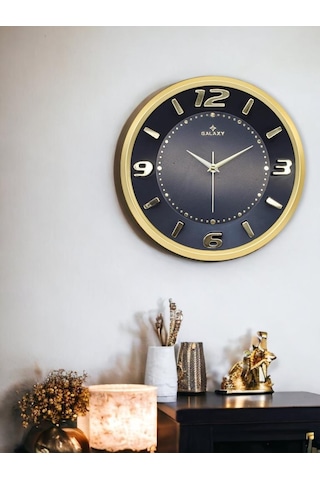 Galaxy Exclucive Kabartama Rakamlı Klasik Kadranlı 30 Cm Duvar Saati Gold Altın - Siyah