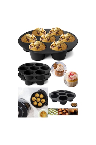 Siyah Silikon Airfry Kek Pişirme Kalıbı Tüm Airfryerlara Uyumlu Muffin Pişirme Kabı Diğer