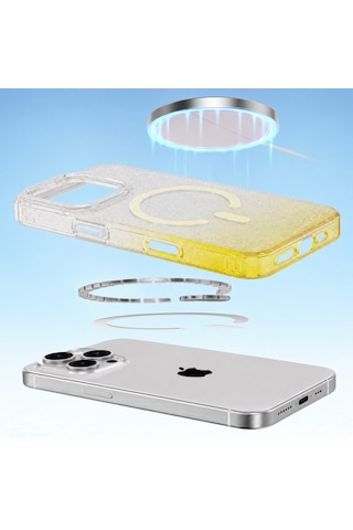 Apple iPhone Uyumlu 16 Pro Max Uyumlu Pummel Shiny Magsafe Silikon Kılıf - Sarı Sari