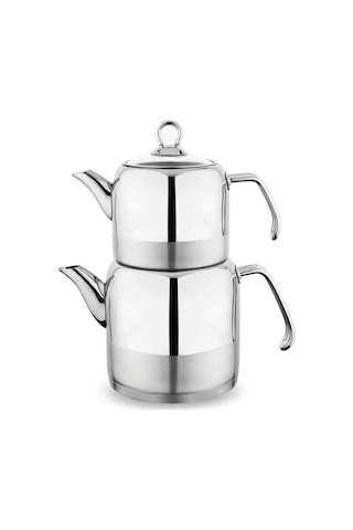 Schafer Ada 4Parça Metal Kulplu Çaydanlık Küçük Boy Inox Gri