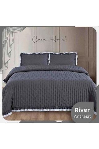 River Rose Pilseli Ultrasonic Çift Kişilik Yatak Örtüsü Antrasit