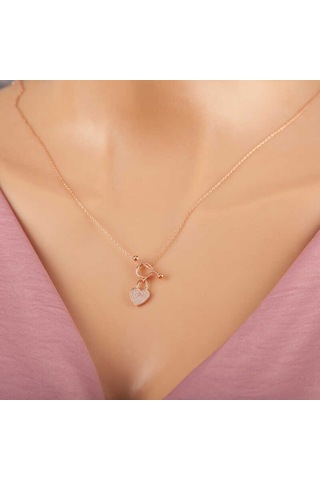 Blackcraft 925 Ayar Gümüş Rose Sallantılı Kalp Kadın Kolye Bc-98af5e Renkli
