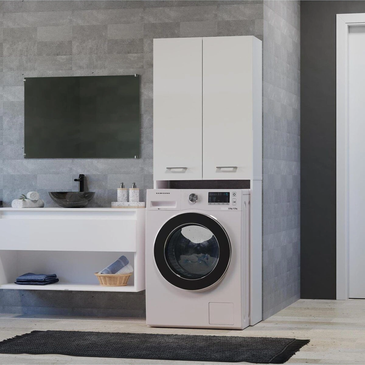 Ruken Banyo Dolabı-çok Amaçlı-çamaşır Makinesi Dolabı Beyaz