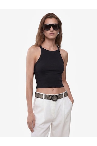 Koton Pamuklu Ribanalı Slim Fit Kolsuz Halter Yaka Crop Top Siyah 6sak10424ek