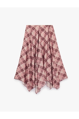 Koton Koton X Melis Ağazat - Viskon Modal Kumaş Asimetrik Kesim Ekose Etek Pembe Ekose 6sak70244pw Pembe Ekoseli