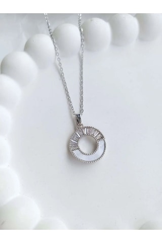 Çelik Silver Taşlı Kadın Kolye Sevgiliye Hediye Gümüş