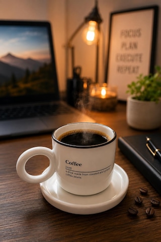 Kulplu Kahve Bardağı Ve Tabak Seti Modern Tasarım Kahve Kupası Türk Kahvesi Espresso Latte Sunum Set Beyaz