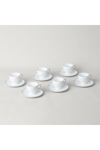 Linens Javed Porselen 6'lı 90 Ml Kahve Fincan Seti Beyaz-gümüş Gümüş