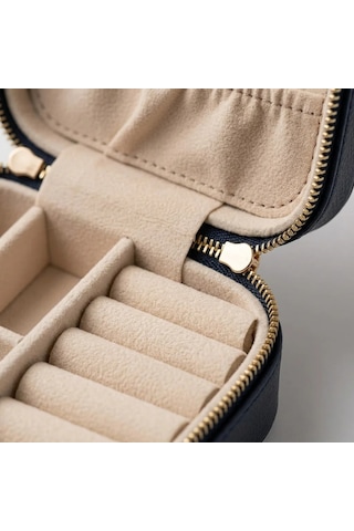 Takı Kutusu Düzenleyici Seyahat Çantası Kolye Yüzük Küpe Organizer Deri Lacivert 10x10 Mavi