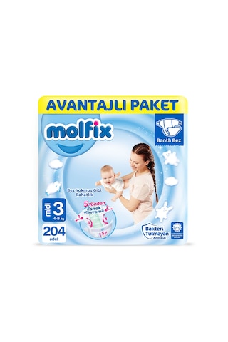 Molfix Bebek Bezi 3 Numara Midi Avantajlı Paket 204 Adet