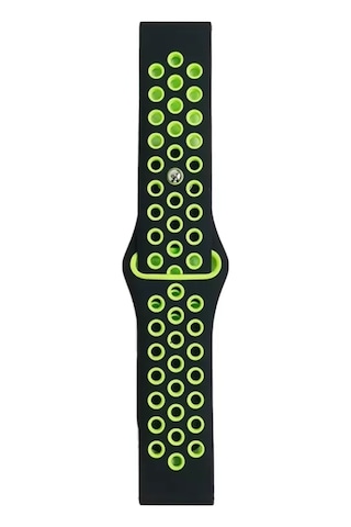 Watch 20mm Spor Delikli Kordon - Siyah-yeşil Ahşap