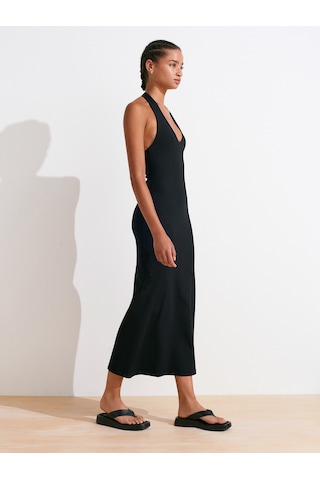 Dilvin 91476 Halter Yaka Midi Elbise-siyah Siyah