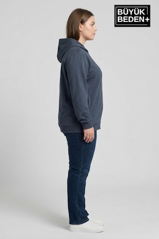 Süperlife Kadın Büyük Beden Fermuarlı Kapüşonlu İnce Sweatshirt Hırka - Rahat Kalıp Spr26bhr960 Indigo