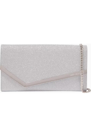 Jimmy Choo Jımmy Choo Emmie Clutch Çanta, Ince Simli Deri, Gümüş Renk Lüks Gece Tasarımı