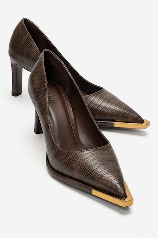 Luvi Shoes Carlotta Kahverengi Çizgili Kadın Topuklu Ayakkabı