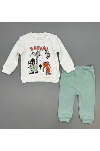 Erkek Bebek Safari Baskılı Alt Üst İkili Gündelik Takım Yeşil