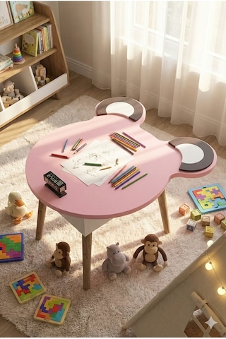 Çocuk Masası Happy Face 50 60 48 CM Oyun - Boyama ve Etkinlik Masası Pembe