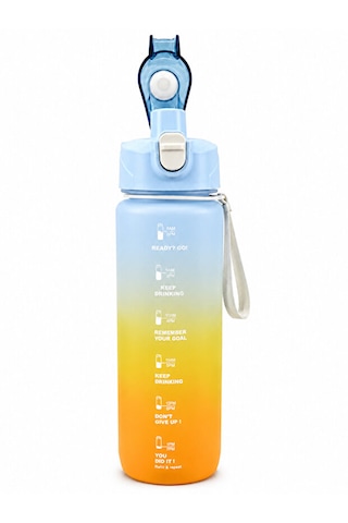 Motivasyon Su Matarası 1100 Ml Zaman Çizelgeli Sızdırmaz Kilitli Taşıma İpli Spor Matara Mavi