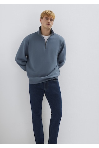 Mavi - Yarı Fermuarlı Mavi Basic Sweatshirt 0s10419-80889 Mavi