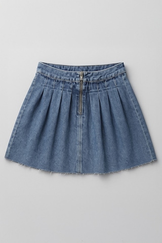 Kadın Şık Pileli Yazlık Mini Jean Etek Mavi