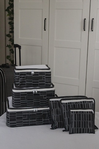 Adarya Home Zebra Desen Valiz Düzenleyici Bavul İçi Organizer Set 6'lı Antrasit