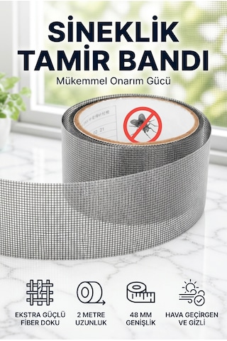 Sineklik Tamir Bandı 48 Mm X 2 Metre Yapışkanlı Sineklik Yaması Tül Onarım Bandı -