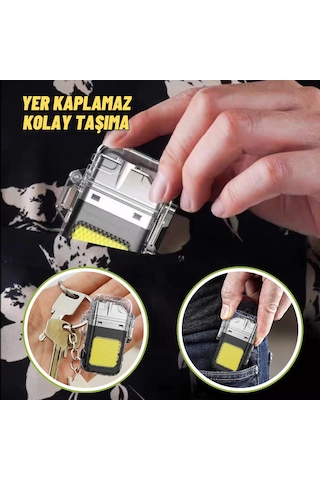 Fonksiyonlu Outdoor Kamp El Feneri Ve Elektrikli Çakmak Usb Sarjlı Kolay Kullanım Siyah - Gümüş