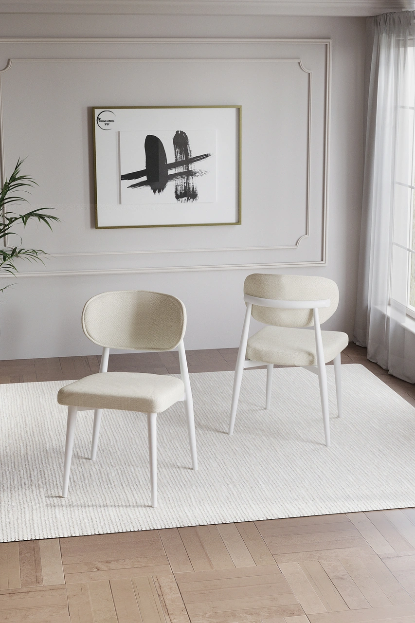 Bohem Polo Mutfak Sandalyesi Beyaz Krem